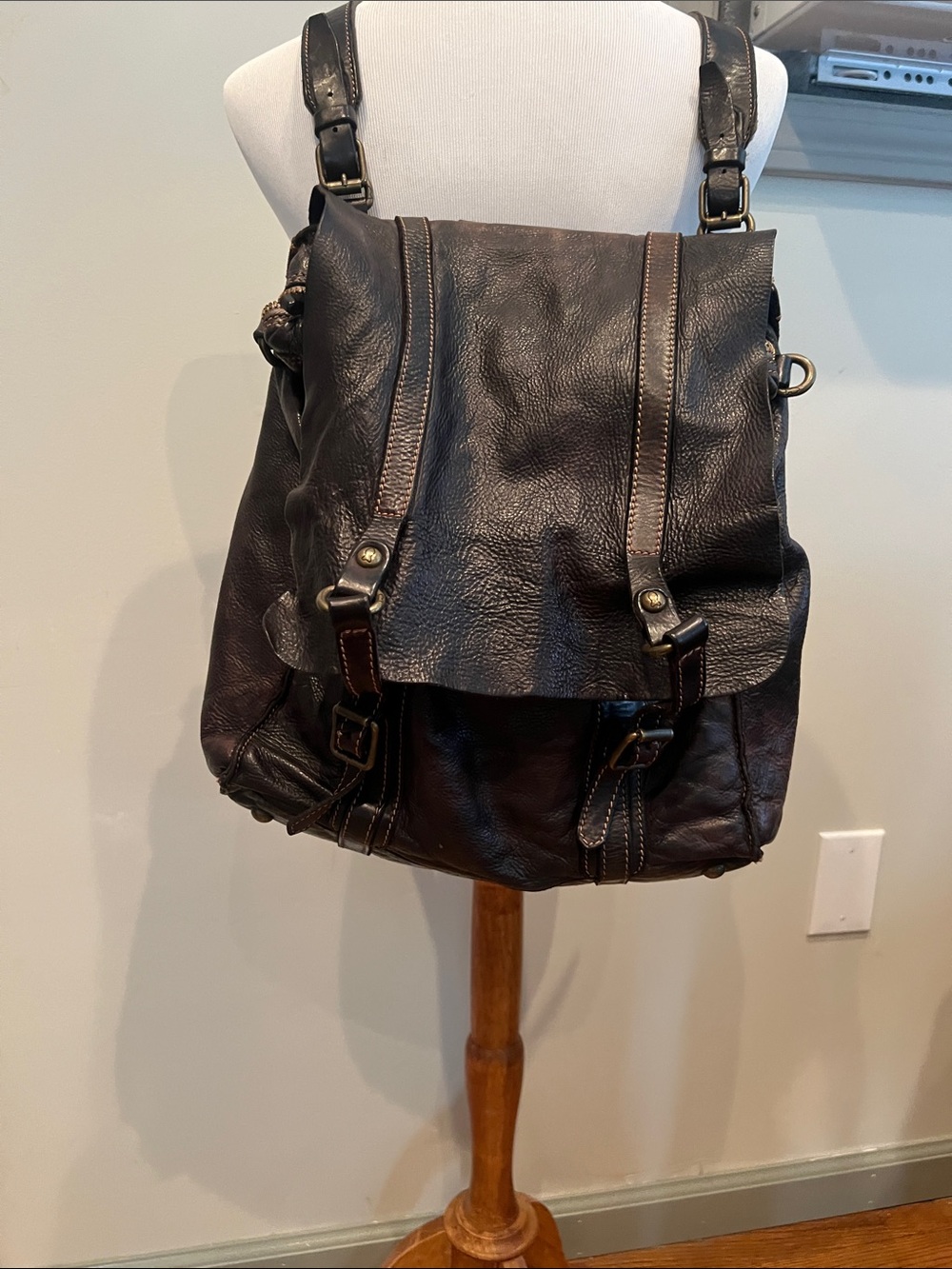 Campomaggi Dark Brown Leather Backpack with Brass Hardware